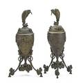 Auguste nicolas cain french 18221894 pair bronze covered urns with vultures on the lids signed 13 12