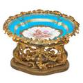 Bronze mounted sevres porcelain centerpiece cherub decorated reserve france late 19th c 7 12 x 12 x 9 12