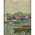 Paul e saling american 18761936 oil on masonite harbor scene framed signed 20 x 16