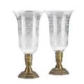 Pair of brass candlesticks with hurricane shades probably england 20th c 17 14 provenance estate of a private collector new york