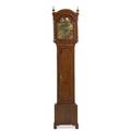 Wm lee leicester tall case clock oak case with line inlay time and strike eight day movement with brass dial england ca 1800 85 x 18 x 9 12