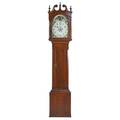 American tall case clock cherry case painted dial eight day time and strike movement moon phase with calendar ca 1800 95