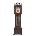 Hoover  smith tall case clock mahogany case eight day time and strike movement eight tubes probably elliott london movement philadelphia ca 1900 96