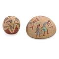 Santa clara pueblo pottery two pieces one blackware sgraffito seed jar by joseph lone wolf and one polychrome sgraffito seed jar by gregory lone wolf titled cottontail rabbit 20th c both signed