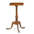 Tilt top candlestand curly maple pedestal base ca 1800 27  x 13 12 provenance the stokes family collection princeton