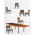 Edward wormley 1907  1995 dunbar extension dining table no 5290 and six chairs two arm four side berne in 1940s table walnut bleached mahogany leather chairs stained and lacquered