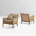 Th robsjohngibbings 1905  1976 widdicomb pair of lounge chairs grand rapids mi 1950s bleached walnut upholstery unmarked 30 x 30 x 33