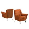 Italian pair of lounge chairs 1950s enameled steel brass leather mohair unmarked 36 x 33 x 32
