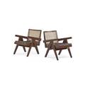 Pierre jeanneret 1896  1967 pair of lounge chairs from the chandigarh administrative buildings franceindia 1950s teak woven cane upholstery unmarked 28 x 21 x 25 literature le corbusi