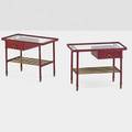 Jacques adnet 1901  1984 pair of side tables france 1960s stitched leather brass glass unmarked 18 12 x 24 x 13