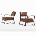 Jacques adnet 1901  1984 pair of lounge chairs france 1960s stitched leather brass unmarked 29 12 x 25 x 32