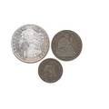 Us coins and currency approximately one hundred seven pieces including 1881s morgan silver dollar anacs ms65 1882s morgan silver dollar anacs ms65 1876 50c 1853 25c 1897 10c 8 pcs fractio