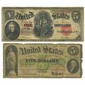 Us large notes seven pieces including 2 fr 16 1862 100 fr 91 1907 500 fr 256 two silver dollars etc provenance the stokes family collection princeton new jersey