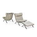 Arne norell 1917  1971 norell pair of ari lounge chairs and ottoman sweden 1960s chromed steel wool leather strapping unmarked chair 31 12 x 26 x 38 ottoman 14 x 26 x 26