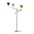Arredoluce triennale floor lamp monza italy 1950s nickeled brass enameled aluminum steel three sockets stamped base and in cones as shown 76 12 x 48 x 43