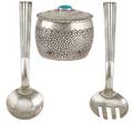 Native american sterling salad servers and jarhammered and stamped lidded jar with turquoise cabochon finial 3 38 over final pair of shop woodward salad servers keejoe benally gallop nm ca