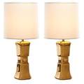 Alain chervet b 1944 pair of table lamps france 1976 brass single sockets fabric shades signed and dated chervet 1976 overall 30 12 x 14 12