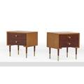 Paul frankl 1886  1958 johnson furniture co pair of twodrawer side tables no 464393 grand rapids mi 1940s lacquered cork mahogany brass branded 24 14 x 24 x 19