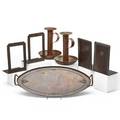 Gustav stickley roycroft seven pieces of hammered copper eastwood and east aurora ny ca 1915 pair of chambersticks patinated tray two pairs of bookends all marked chambersticks 9 x 7