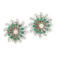 Diamond emerald  white gold cluster earrings