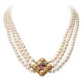 Cultured pearl gem  diamond set  yellow gold necklace