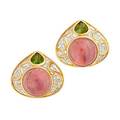 Tourmaline peridot diamond  yellow gold earrings