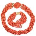 Coral bead torsade necklace  bracelet