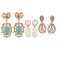 Three pairs yellow gold  gemset drop earrings