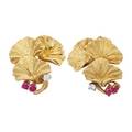 Yellow gold diamond  ruby foliate earrings