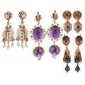 Victorian revival gemset or enameled gold drop earrings