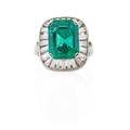 Fine emerald diamond  platinum ring