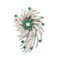 Diamond  emerald white gold fireworks brooch