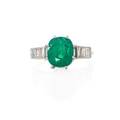 Emerald diamond  platinum ring