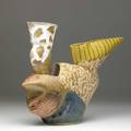 John gill sculptural stoneware ewer in polychrome glazes 1987 signed and dated provenance helen drutt gallery pa 13 x 19