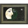 Richard blow  montici pietra dura picture of moon with face silhouette and star in malachite and other mixed hardstones signed richard blow montici 69 sight 5 14 x 3 12 framed 7 x 5 14