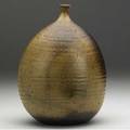 Toshiko takaezu stoneware bottle covered in mottled brown glazes signed tt 10 x 7 x 5