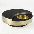 Willy rizzo circular trg coffee table in brass tone metal and black laminate with inset wine cooler on rotating base 14 34 x 45 dia