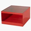 Joe durso  knoll side table with glass top over red enameled metal base 16 14 x 26 34