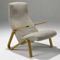 Eero saarinen  knoll grasshopper lounge chair upholstered in wool fabric on birch plywood frame 35 x 29 x 30