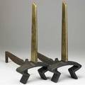 Donald deskey  bennett pair of cast iron and brass andirons embossed bennett 19 12 x 9 14 x 18 12