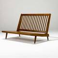 George nakashima early walnut settee with original corded cotton cushions 1957 accompanied by copy of purchase order from nakashima studio provenance available 31 x 48 x 30 34