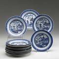 Chinese export fourteen assorted canton plates 19th c largest 10 14 dia
