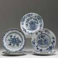 Delft six assorted plates with various designs 18th c 9 dia