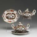 English ironstone four matching pieces of masons ironstone includes pair of sauce boats with matching underplates mid 19th c tallest 5 12
