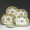 English porcelain five pieces of coalport includes two pairs of open serving dishes and a handled tray ca 18301840 largest 11 x 8 12