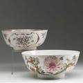 Chinese export two deep bowls with floral decoration 18th c larger 4 12 x 10 14 dia