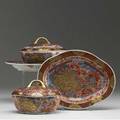 Chinese export pair of sauce tureens with stands ca 17601780 with underplate 9 12 x 4