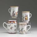 Chinese export four cider mugs with figural or floral decoration ca 17601780 tallest 5 12