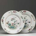 Chinese export pair of chargers both with floral decoration ca 17601780 12 14 dia
