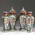 Chinese export fourpiece garniture set with floral decoration and front reserves depicting landscape 19th c tallest 12